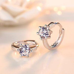 NEW 925 Sterling Silver Diamond Hoop Earrings